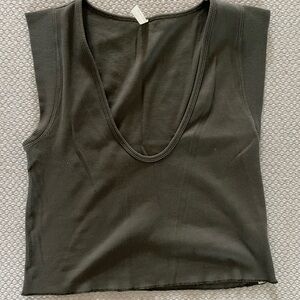 Free People Deep V-Neck Olive Tank Top
